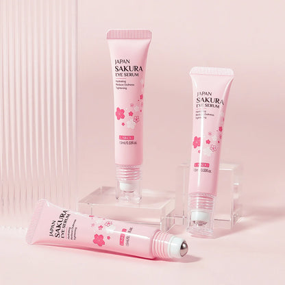 LAIKOU Sakura Eye Serum Roller — Hyaluronic Acid Moisturizing Cream for Eye Bags & Dark Circles, 15ml