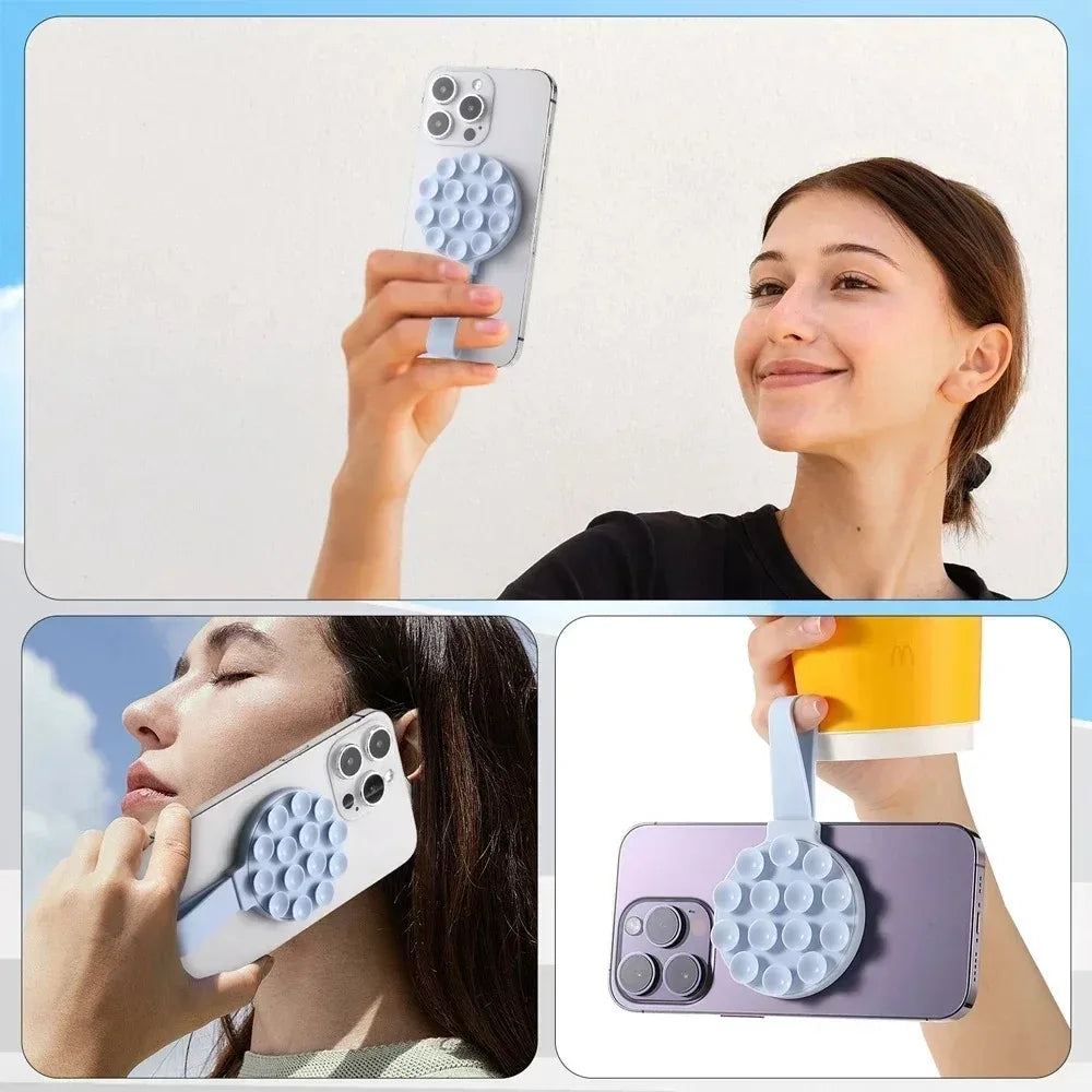 Multi-Functional Magnetic Phone Holder – Silicone Suction Cup Portable Handheld Stand for MagSafe iPhone 12–16 Mount Grip Bracket