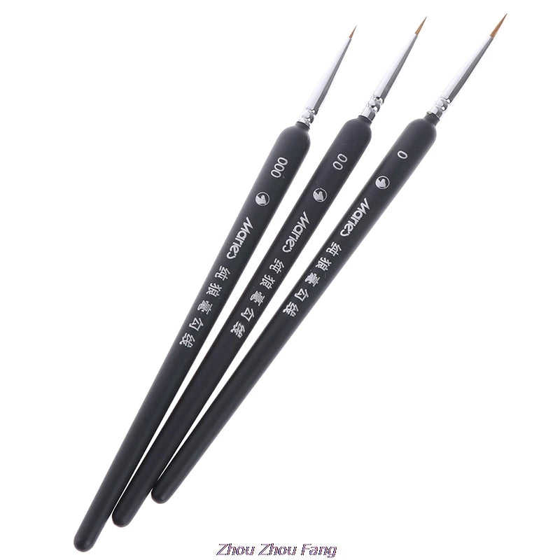 3PCS Gouache & Watercolor Mini Paint Brushes – 0/00/000 Wolf Hair Sketch & Detail Brushes for Professional Art