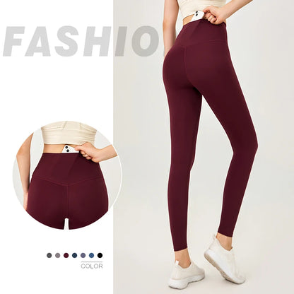 Naked Feel Butt-Lifting Yoga Leggings for Women – High Waist Sports Tights with Hidden Waist Pockets, Gym Fitness Wear