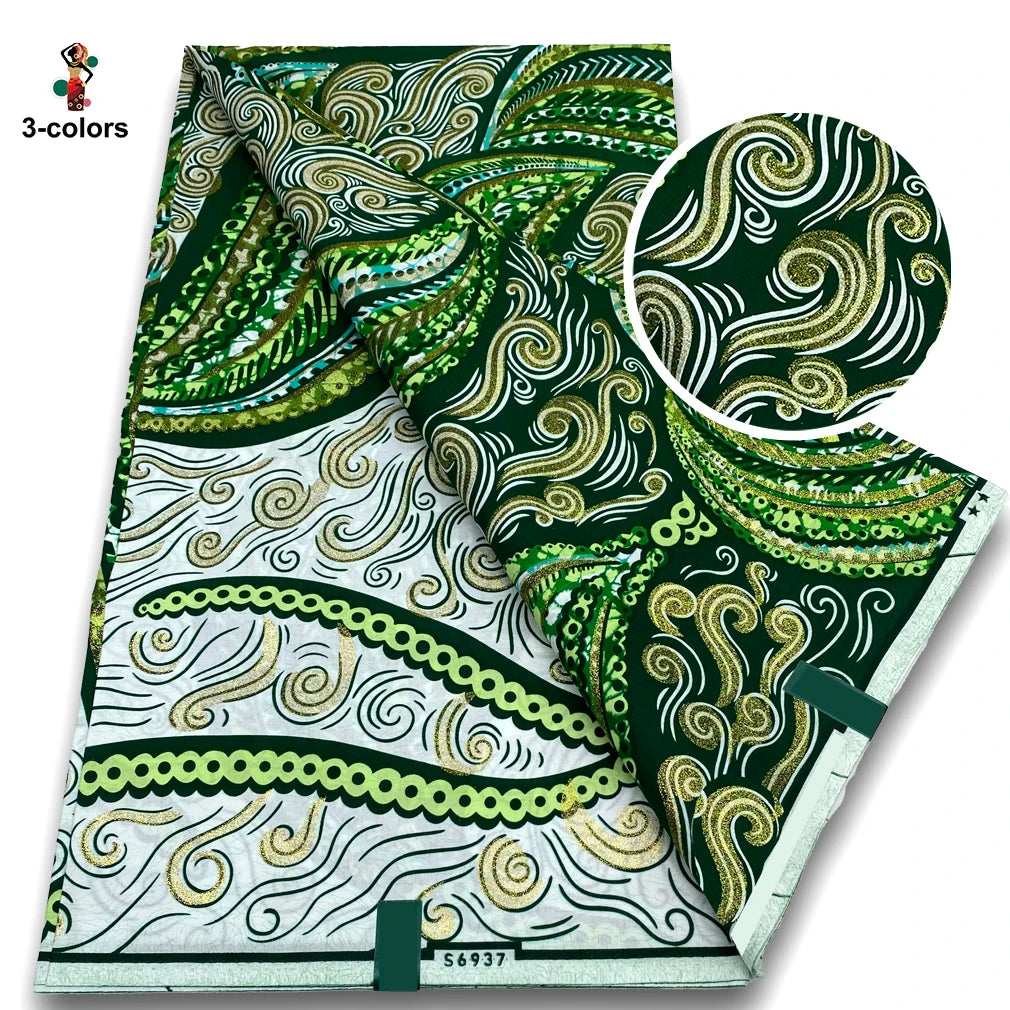 African Golden Wax Fabric - Glitter Gold Print Batik Ankara Pagne Material for Women