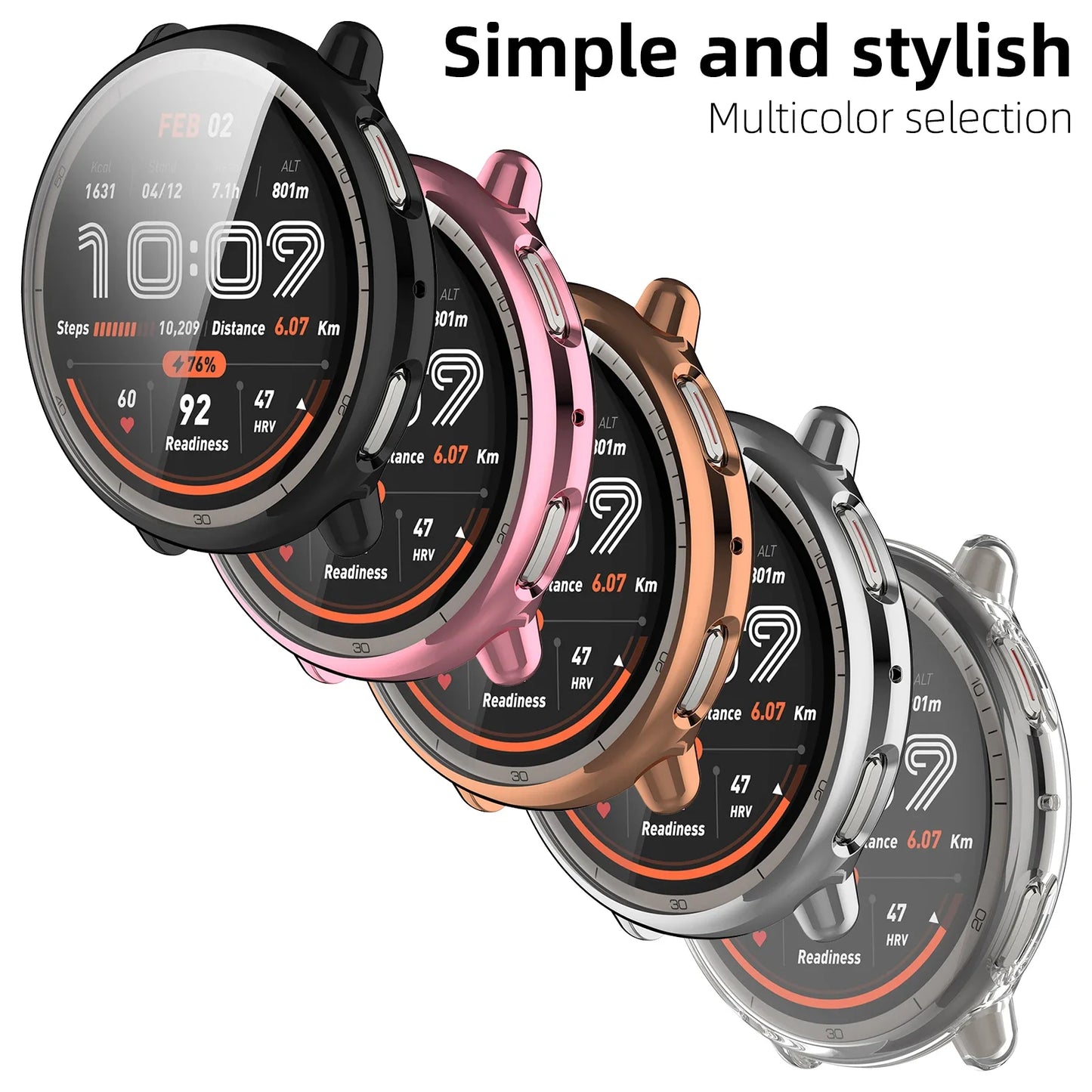 Soft TPU Case for Amazfit Active 2 – All-Around Protective Bumper Cover with Built-In Screen Protector