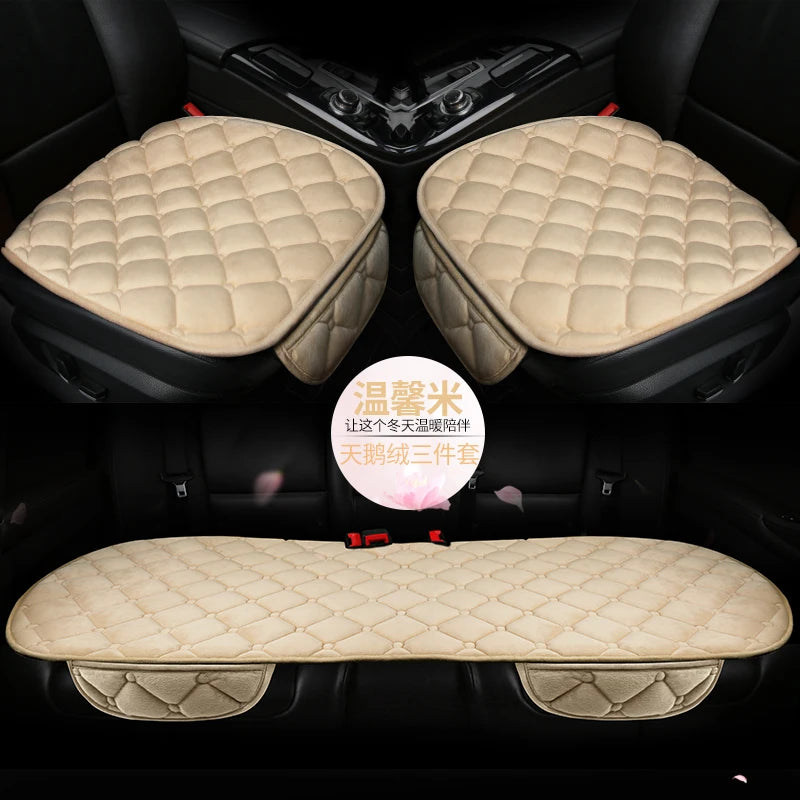 Thick Plush Car Seat Cushion Set - Warm Anti-Slip Three-Piece Winter Seat Covers