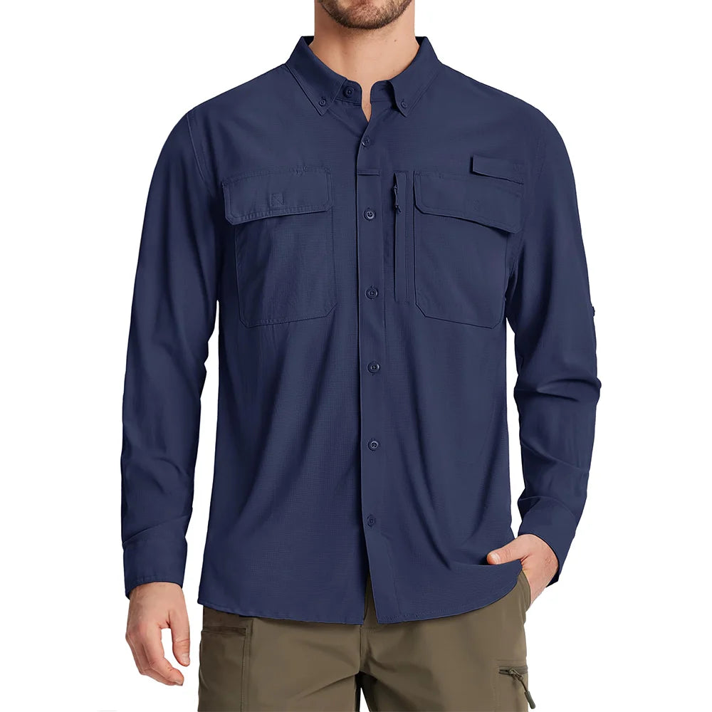TACVASEN Men's UPF 50+ Fishing Shirt - Quick-Dry Long Sleeve Outdoor Hiking & Work Shirt