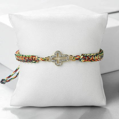 Crystal Hollow Cross Bracelet - Braided Prayer Healing Bangle Jewelry Gift for Women & Yoga Lovers