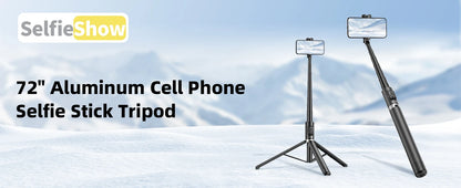 Selfieshow Wireless Selfie Stick – 72 Inch Portable Aluminum Alloy Tripod with Bluetooth Remote for iOS & Android Phones