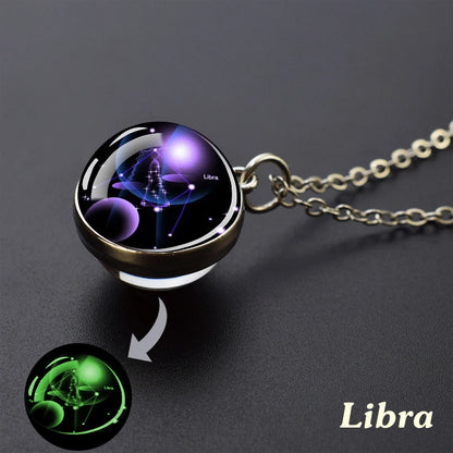 Luminous Zodiac Constellation Necklace – Starry Sky Glass Ball Pendant for Men & Women, 12 Astrology Signs Gift