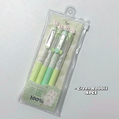 4-Piece Rabbit Gel Pen Set - 0.5mm Quick-Dry Black Ink Pens with Transparent Storage Bag for School and Office Supplies