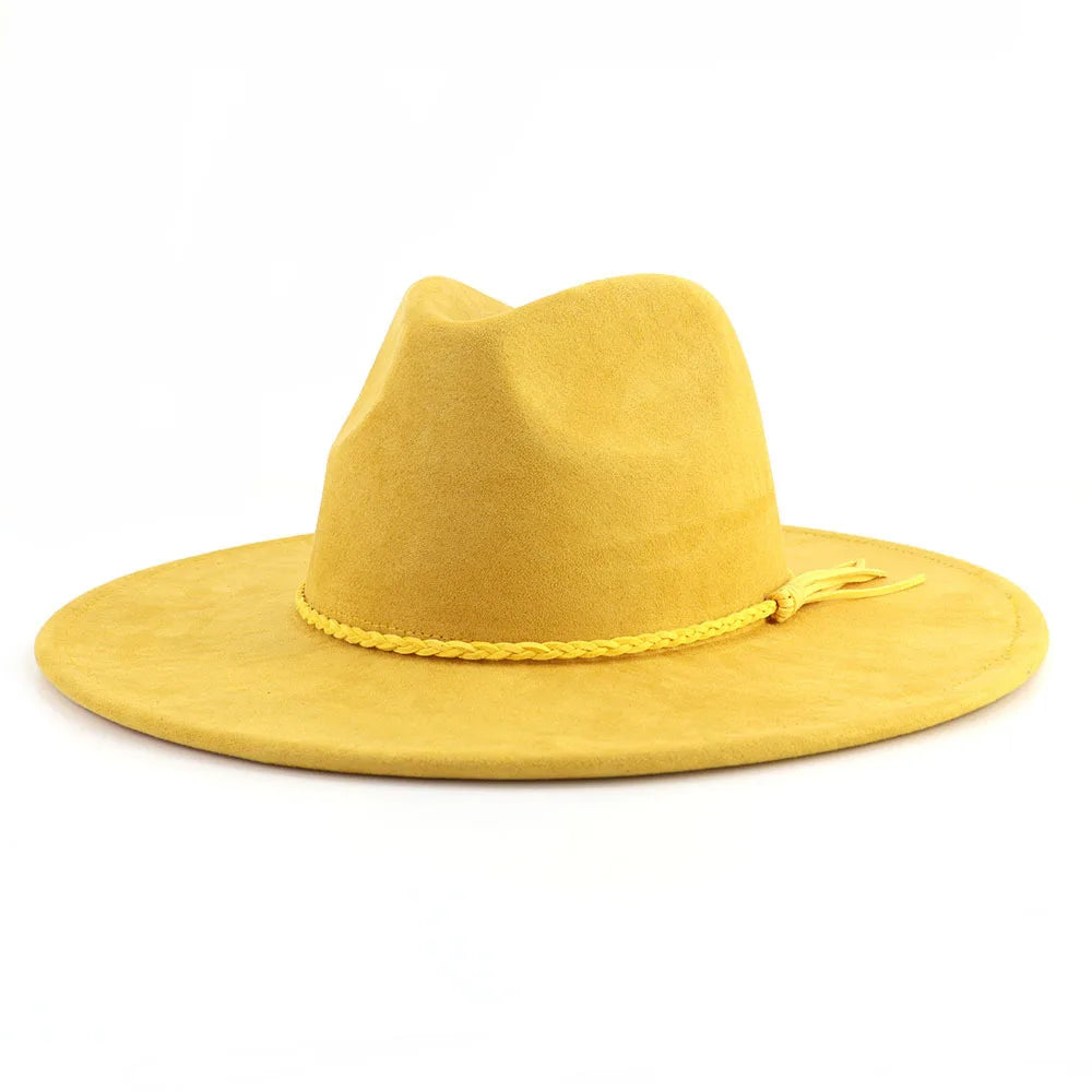 Suede Top Hat Fedora - 9.5cm Wide Brim Felt Jazz Hat for Men and Women, Autumn/Winter Classic Church Sombrer
