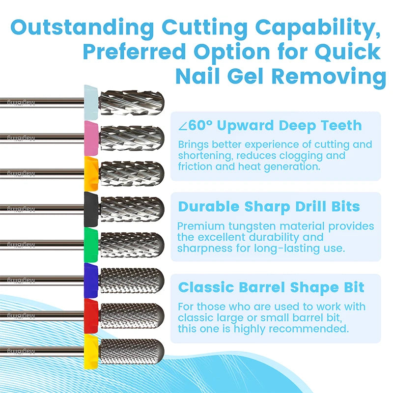 Gold Tungsten Carbide Nail Drill Bits – Large Barrel Milling Cutter, Pro Reversed Durable Grinding & Polishing Tools Accessories 4XC