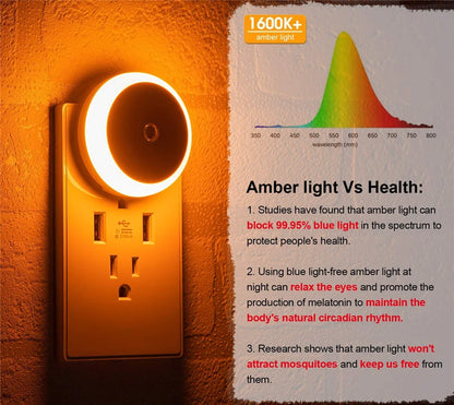 LED Night Light – Smart Sensor Round Plug-In Wall Lamp for Bathroom, Home, Kitchen, Hallway, Stairway, Bedroom