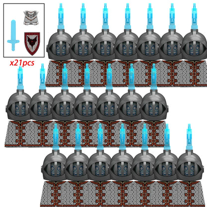 21PCS MOC Medieval Knights & Roman Legion Soldiers Building Blocks Set Warrior Figures with Weapons Helmet Bricks Toy Collection