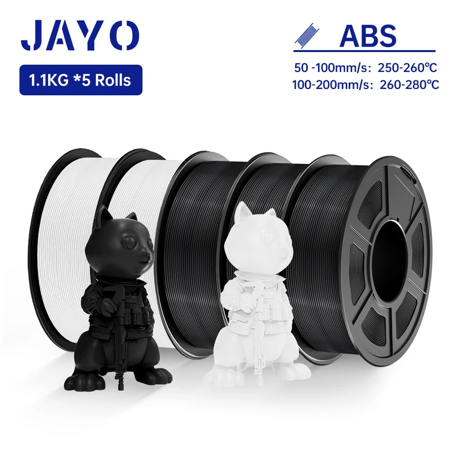 JAYO ABS 3D Printer Filament 1.75mm – High Toughness 1KG/Roll, Available in 1/2/3/5/10 Rolls