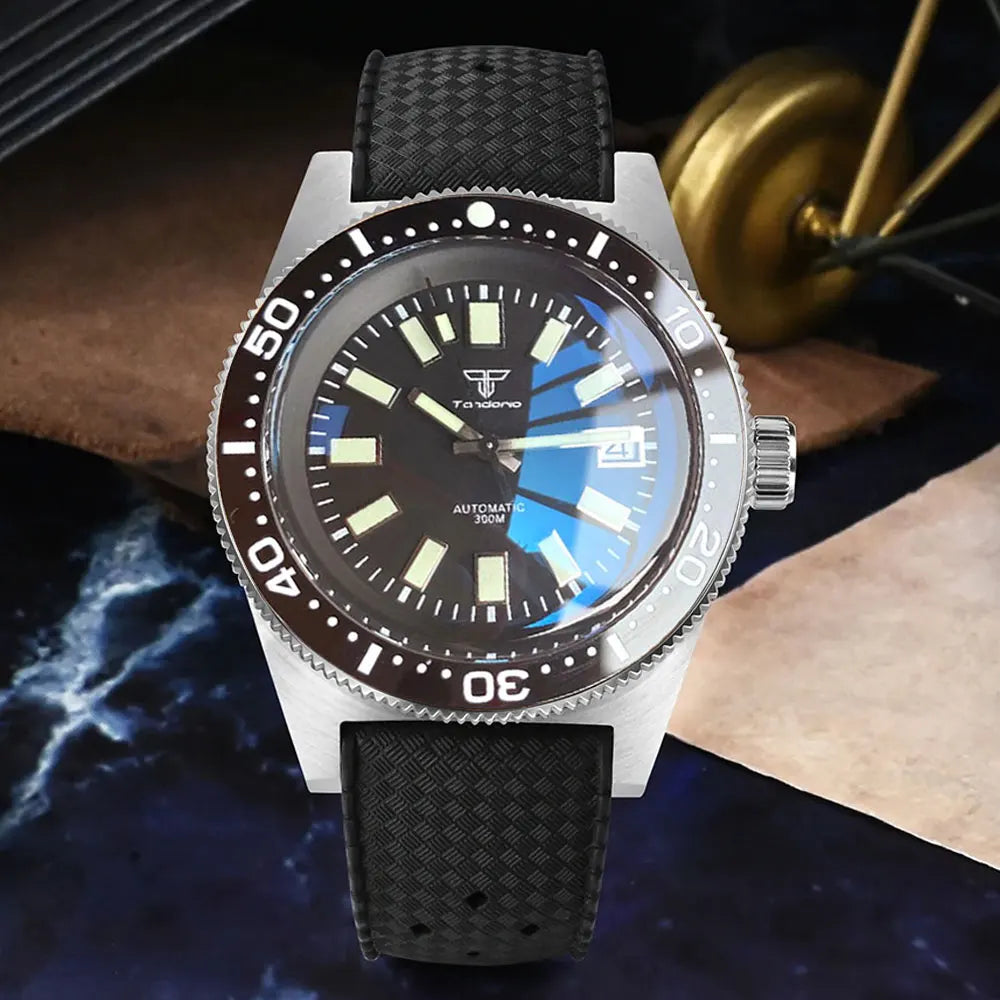 Tandorio 41mm 62MAS Automatic Diver's Watch – NH35A, 300M Water Resistance, Ceramic Bezel, Green Lume, Sapphire Glass