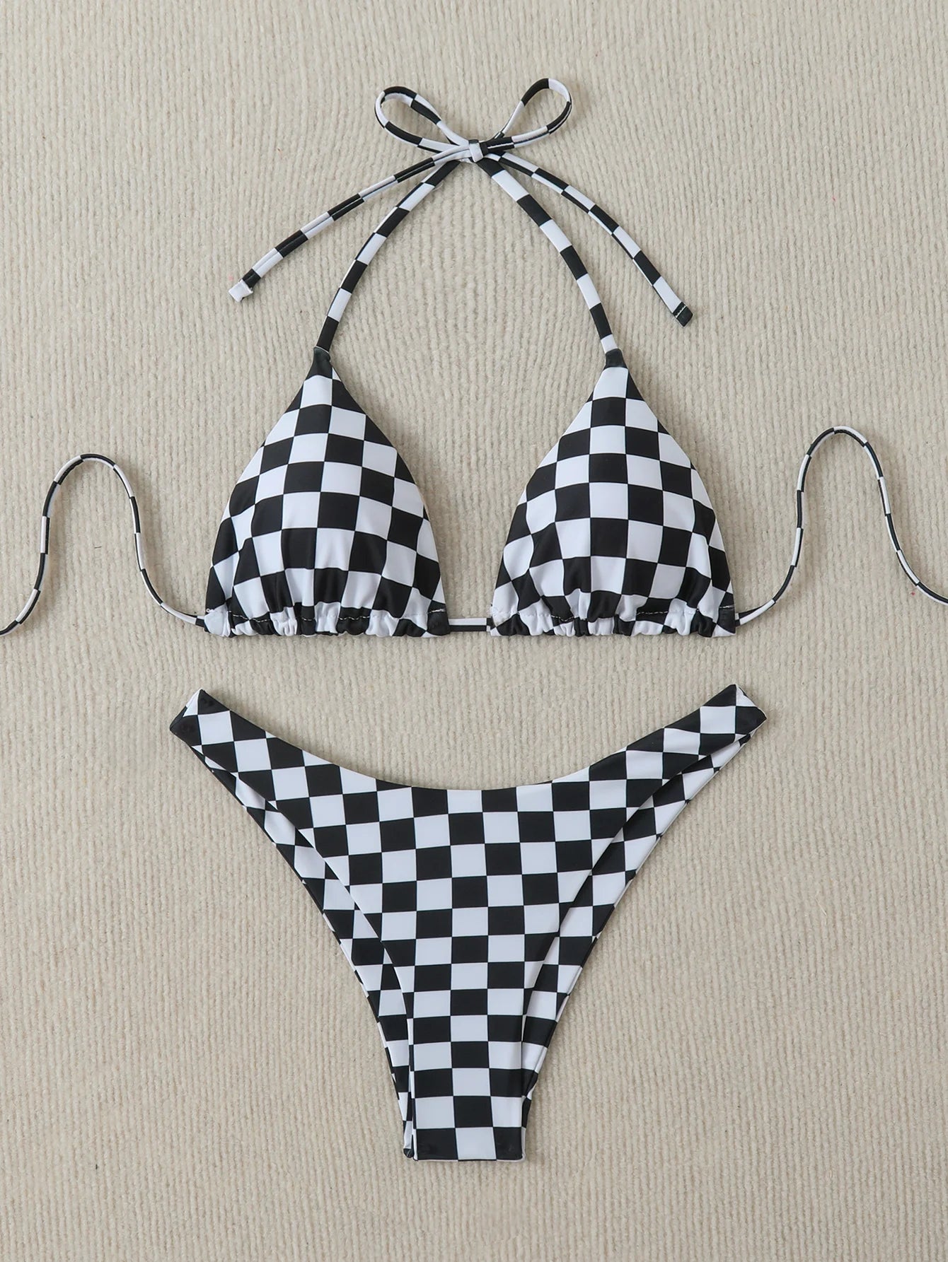 Retro Floral Print Bikini Set - Women's High Waisted Lace Up 2 Piece Summer Swimsuit Beachwear