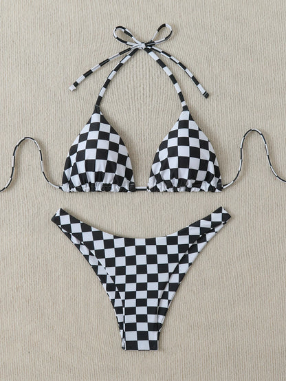 Retro Floral Print Bikini Set - Women's High Waisted Lace Up 2 Piece Summer Swimsuit Beachwear