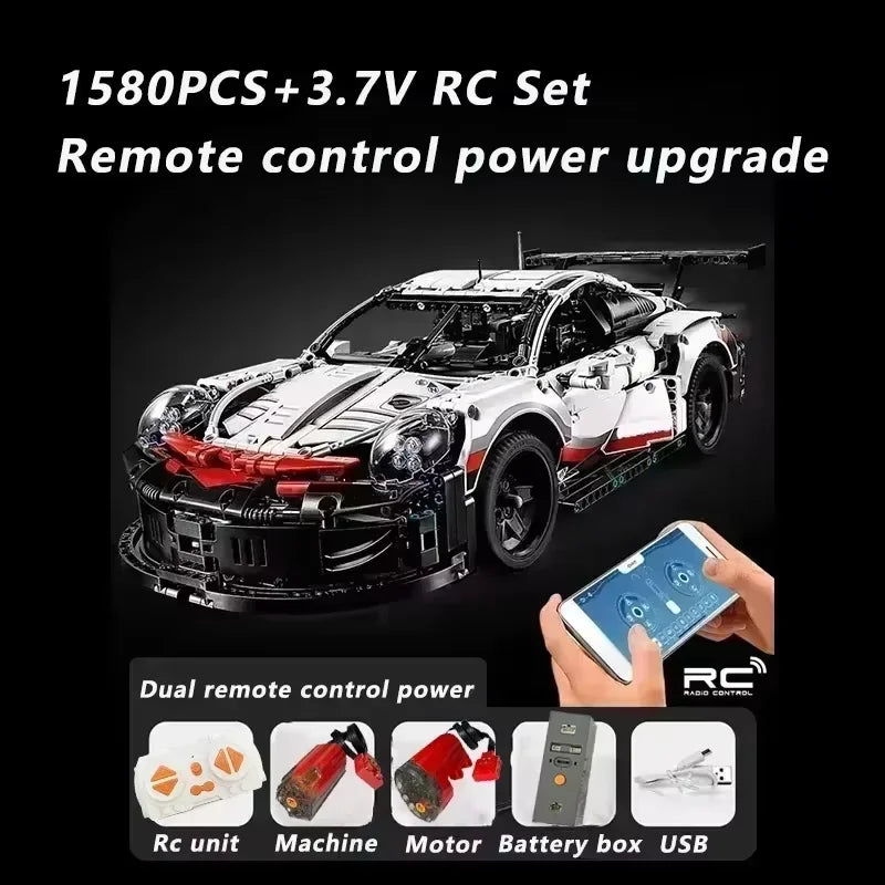 1580-Piece RC 911 RSR Racing Car Building Blocks Kit — LED Lights, Motorized Sport Car MOC 42096
