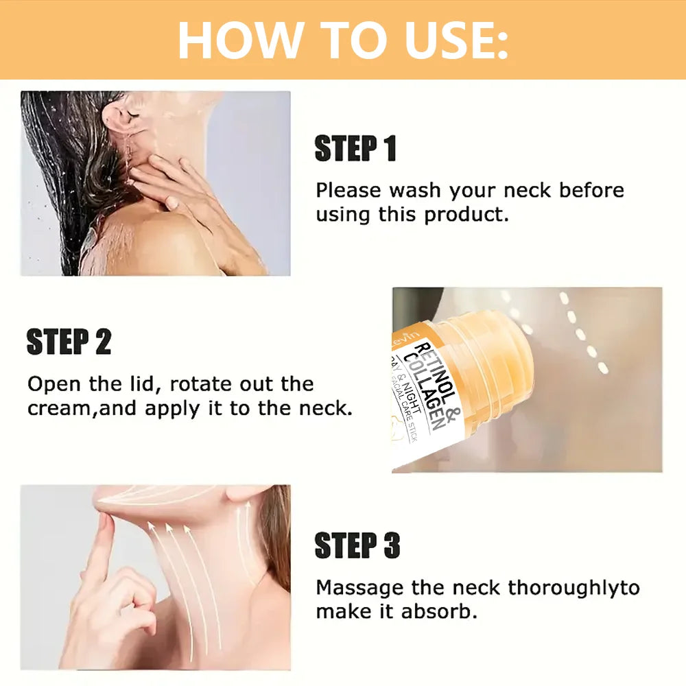 45g Retinol & Collagen Neck Cream Stick - Hydrating Day and Night Moisturizer for Smooth, Radiant-Looking Skin