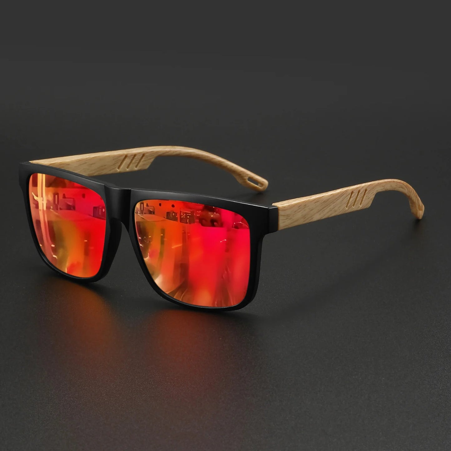 Wood Grain Square Sunglasses - UV400 Unisex Fashion Eyewear for Driving, Hiking & Travel