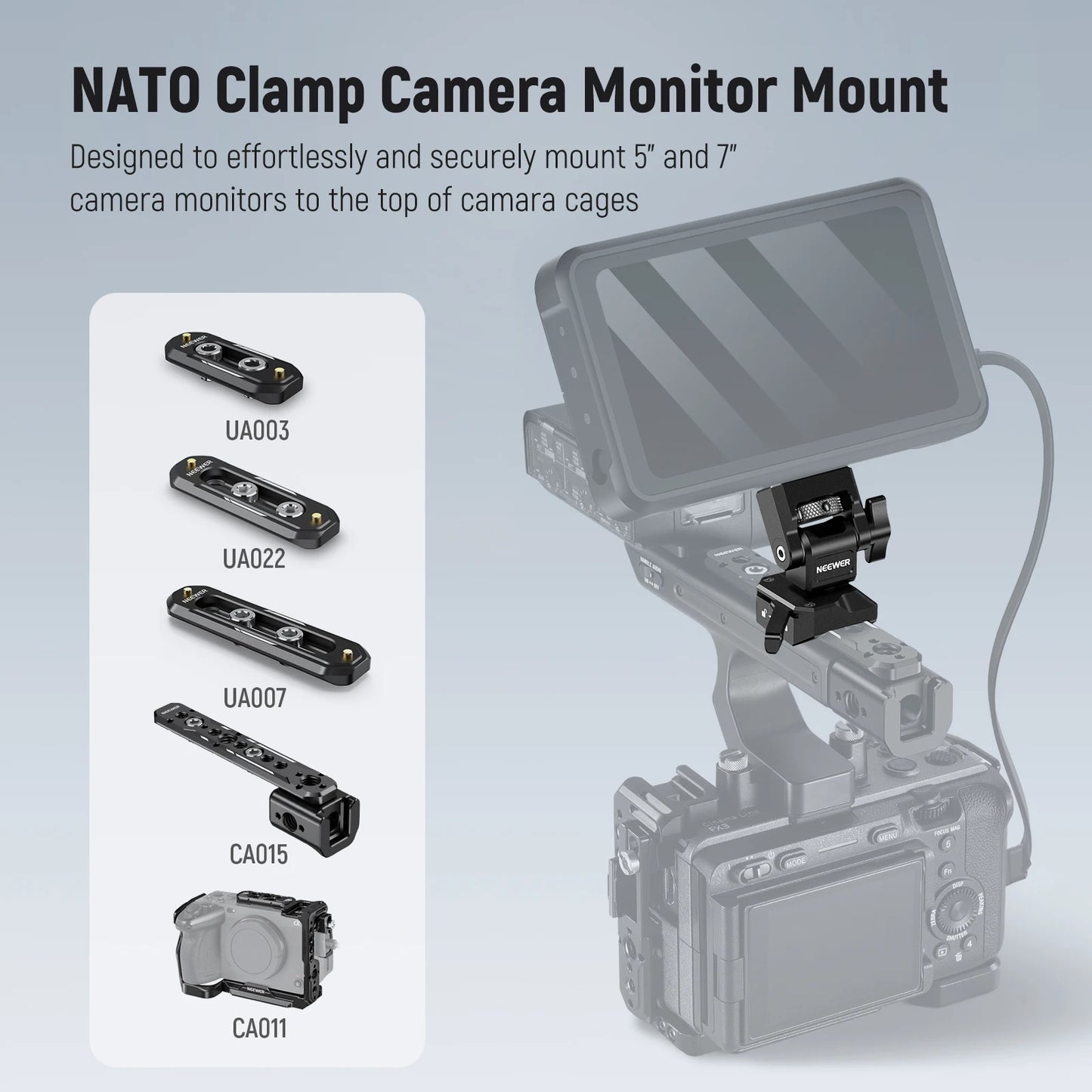 NEEWER Adjustable Camera Clamp – Monitor Mount with Cold Shoe, Anti-Twist 1/4" Screw for Flash & DIY Accessories