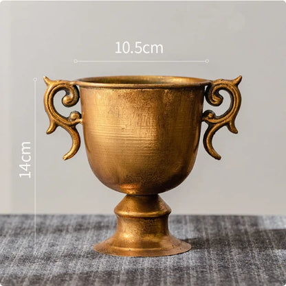 European Retro Iron Goblet Vase — Metal Flowerpot for Home, Living Room, Hotel & Flower Arrangement Decor