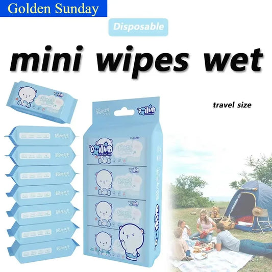 64Pcs Disposable Mini Hand Wipes – Portable Travel Size Hand & Mouth Cleaning Wet Wipes for Home, School & Daily Hygiene Use