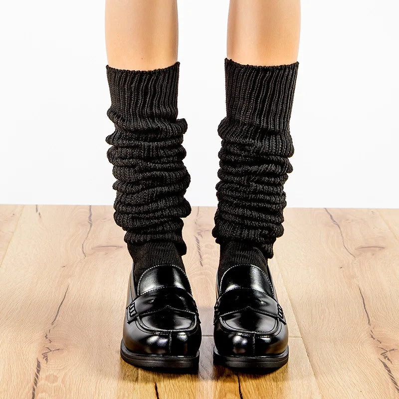 White & Black Loose Slouch Socks – JK Uniform Cosplay Leg Warmers for Women & Girls