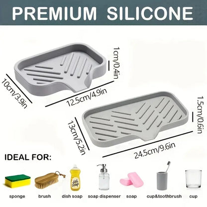 Sink Silicone Tray with Drain – Soap & Sponge Holder, Countertop Scrubber Brush Storage Rack, Kitchen Organizer