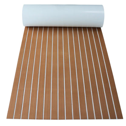 2400*450mm EVA Foam Faux Teak Boat Deck Mat – Waterproof Marine Flooring for Yachts, Motorboats & Pontoons in Brown/Black