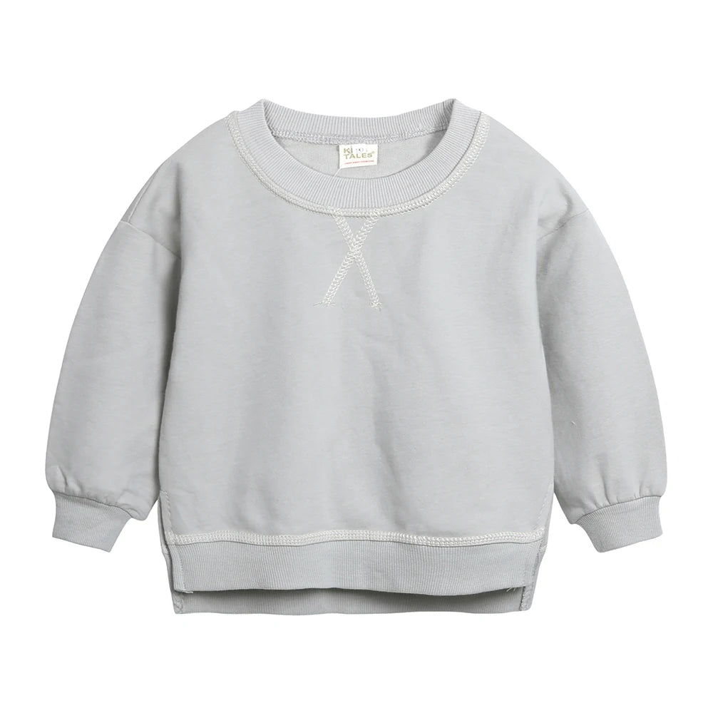 2PCS Kids Clothes Set for 1-7Y - Solid Cotton Pullover Sweatshirt & Pants, Long Sleeve Autumn Outfits for Boys & Girls