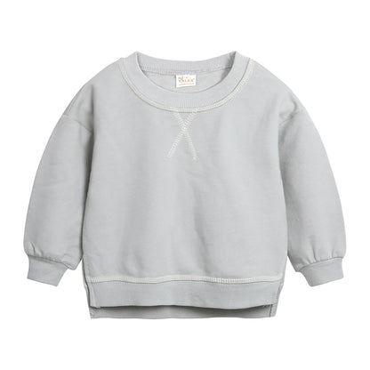 2PCS Kids Clothes Set for 1-7Y - Solid Cotton Pullover Sweatshirt & Pants, Long Sleeve Autumn Outfits for Boys & Girls