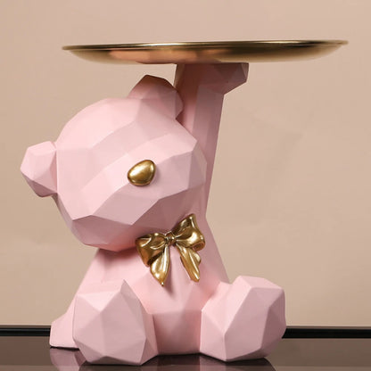 Geometric Bear Key Holder – Resin Figurine for Desk & Entrance Decoration