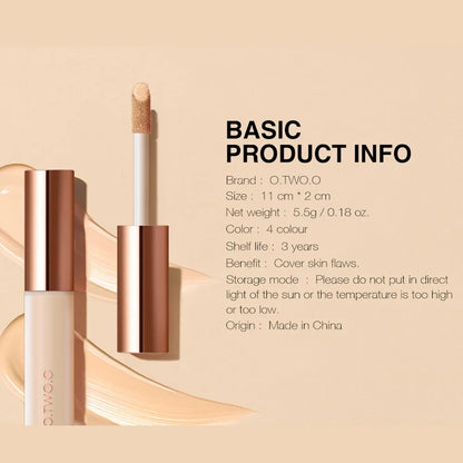 O.TWO.O Full Coverage Concealer - Waterproof Long Lasting Liquid Makeup Base for Dark Circles & Blemishes
