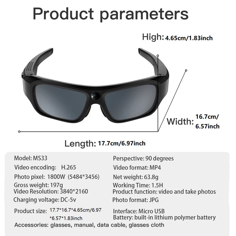 4K HD Glasses Camera – Smart Eyewear Camcorder for Driving, Cycling & Outdoor Video Recording