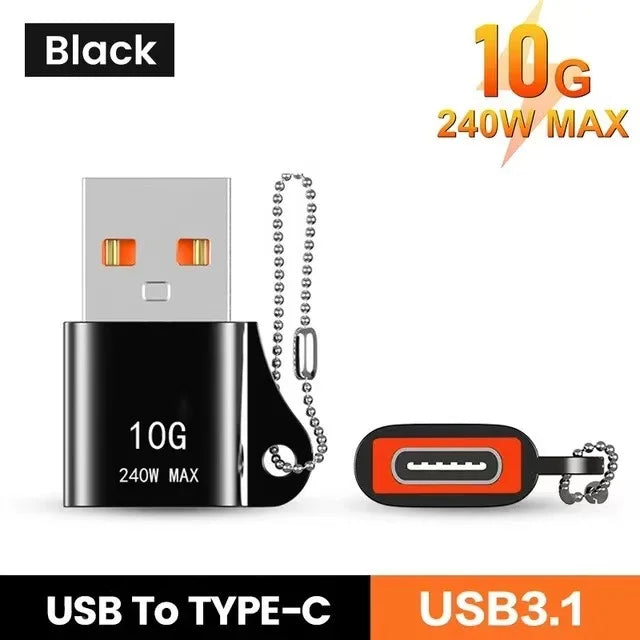 USB to Type-C Adapter — 10A OTG USB 3.0 Male to Female Converter for Fast Charging & Data Transfer, Compatible with MacBook, iPhone, Samsung