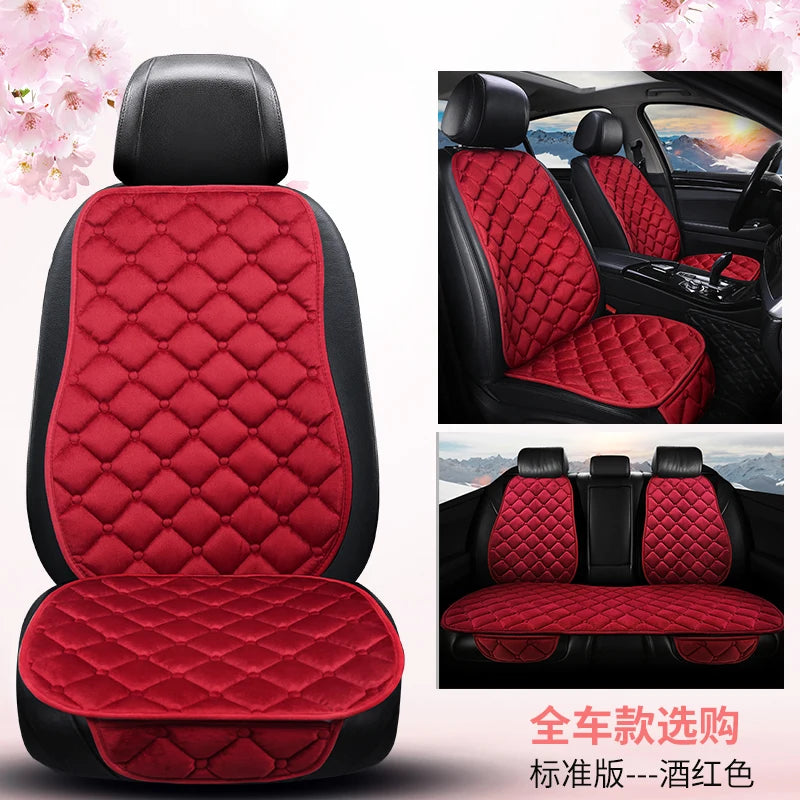 Thick Plush Car Seat Cushion Set - Warm Anti-Slip Three-Piece Winter Seat Covers