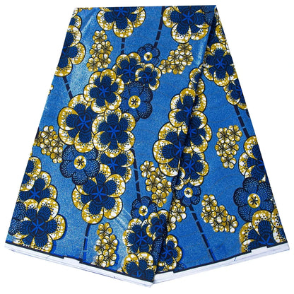 Shine African Ankara Wax Fabric - 6 Yards 100% Cotton Hot Stamping Print for Party Dresses, Sewing & Crafts
