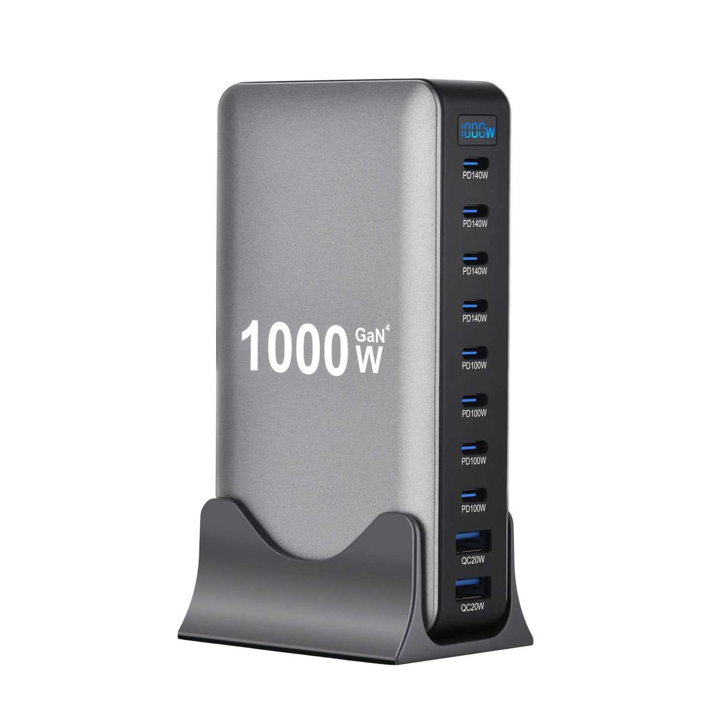 1000W 10-Port GaN Desktop Charger – 140W PD Fast Charging for MacBook Pro, 100W for Phone & Tablet, Multi-Port USB Hub Station