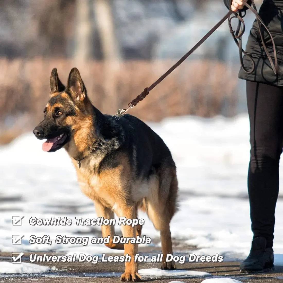 Genuine Leather Dog Leash – Braided Walking & Training Lead for Medium & Large Dogs, Brown & Black