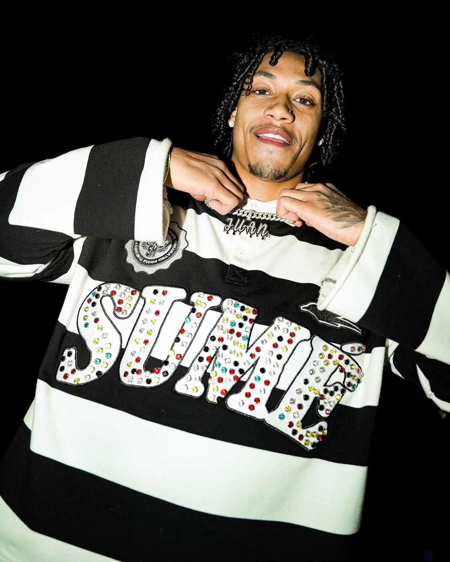 Sume Autumn Men’s Hip Hop Polo Shirt — Y2K Retro Long Sleeve Klein Stone Stripe Lapel Tee