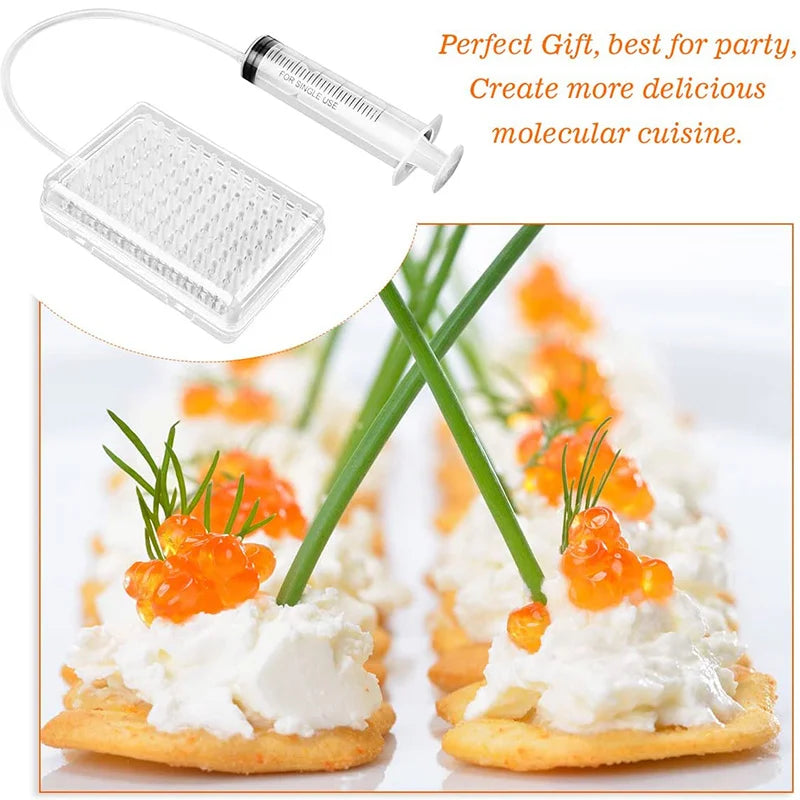 Caviar Maker Box – 96-Hole Spherification Dropper Molecular Gastronomy Kit with Spoon, Syringe, and Roe Sauce Dispenser