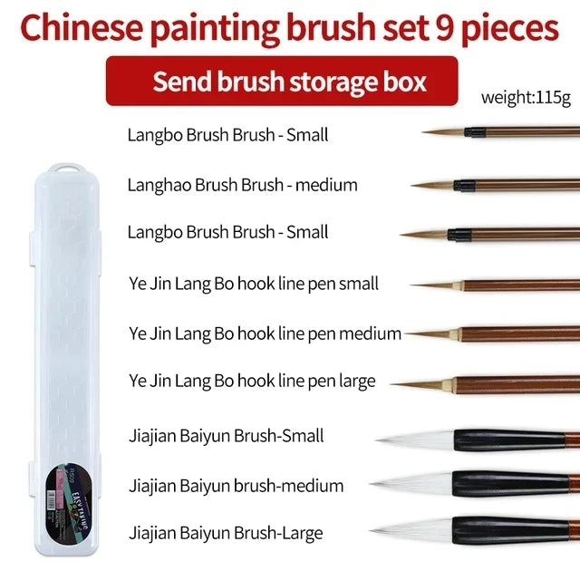Calligraphy Brush Set 6/9/12/16PCS with Storage Box – Sumi Painting, Writing, Kanji & Watercolor Art Brushes