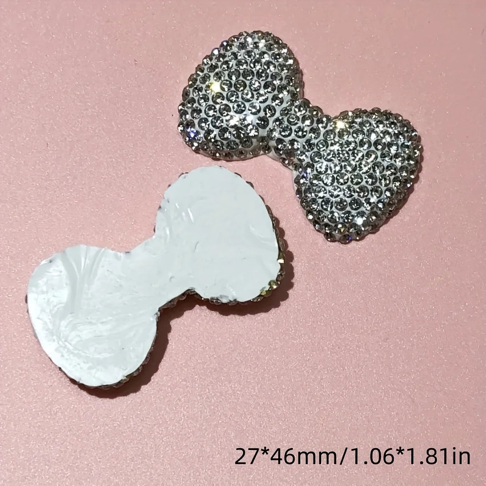 2Pcs Metal Full Diamond Bow Heart Mirror Handbag & Parfum Bottle Phone Case Decoration – Flat Back DIY Craft Accessories