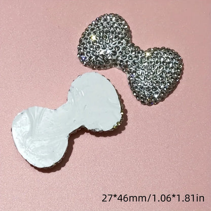 2Pcs Metal Full Diamond Bow Heart Mirror Handbag & Parfum Bottle Phone Case Decoration – Flat Back DIY Craft Accessories