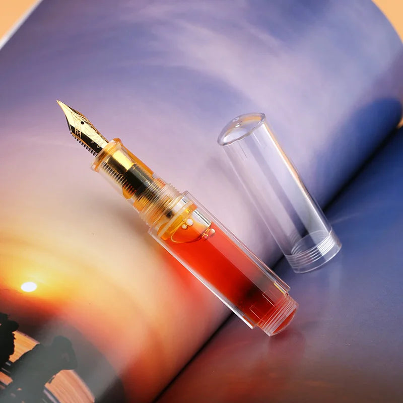 MAJOHN Wancai Fountain Pen - Transparent Starry Sky Mini Pocket Writing Pen with Macaron Maillard Brown Design