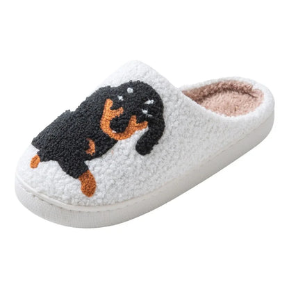Cartoon Cat & Dachshund Dog Slippers – Indoor Lightweight Cotton Slides for Men & Women, Warm Winter Bedroom Shoes