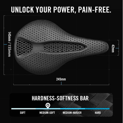 RYET Carbon 3D Printed Bike Saddle - 145/155mm Lightweight Cycling Seat for Road, MTB, Gravel & Triathlon Bikes