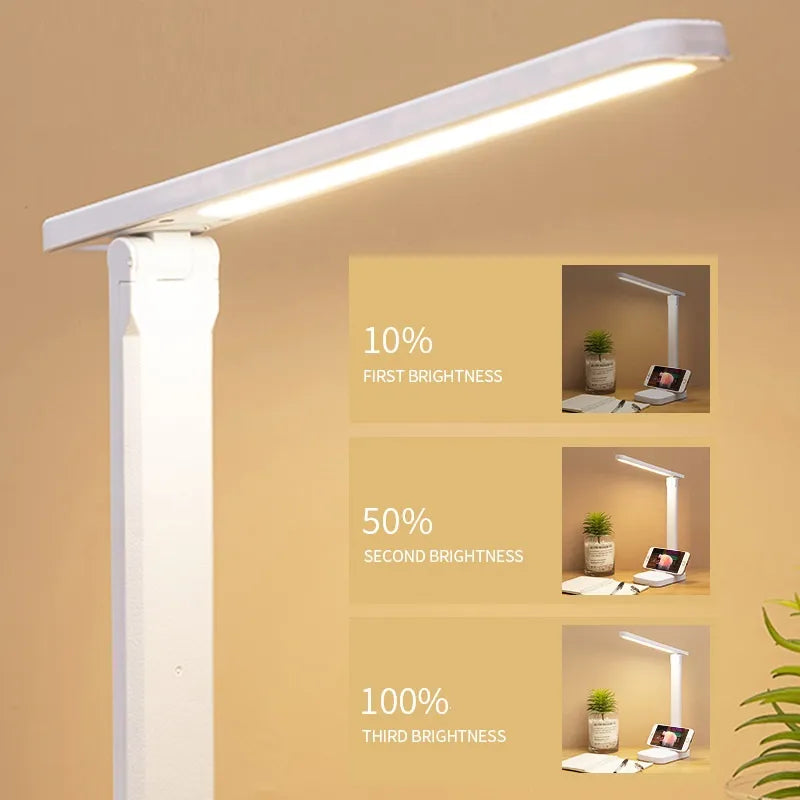 6000mAh Chargeable LED Table Lamp - USB 3 Color Stepless Dimmable Desk Lamp, Touch Foldable, Eye Protection Reading Night Light