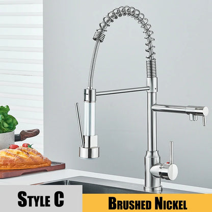 Black Kitchen Sink Faucet - Pull-Down Hot & Cold Water Mixer, 2-Mode Tap with Dual Spout, 360° Rotation, Flexible Deck Mounted