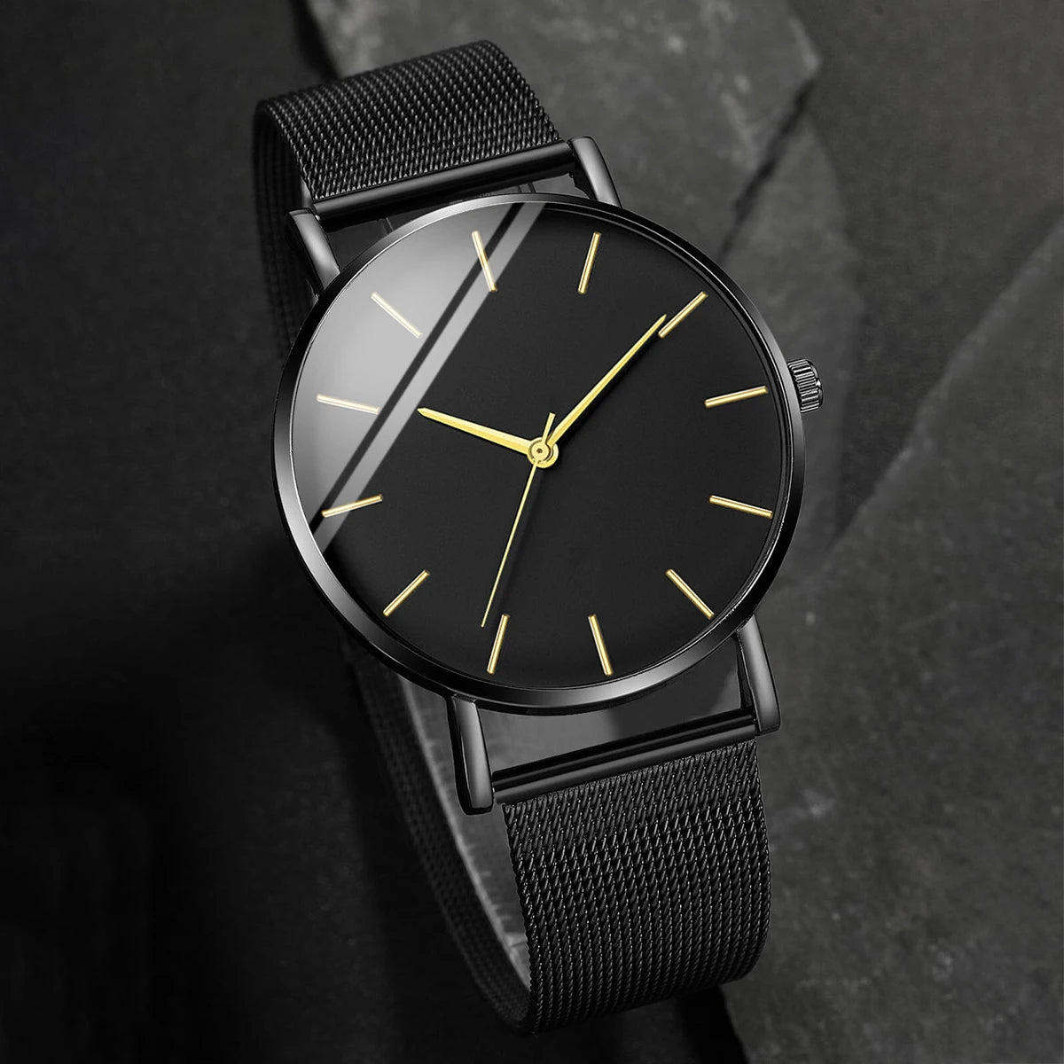 Men’s Ultra-Thin Quartz Watch – Fashion Business Stainless Steel Mesh Band Wristwatch